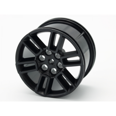 black wheel 56mm d x 34mm technic racing medium 6 pin holes axle hole open spokes
