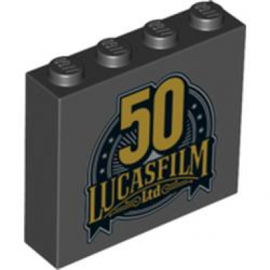 black brick 1 x 4 x 3 with number 50 and lucasfilm ltd pattern