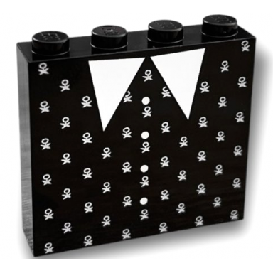 black brick 1 x 4 x 3 with white collar buttons and flowers pattern brickheadz wednesday dress