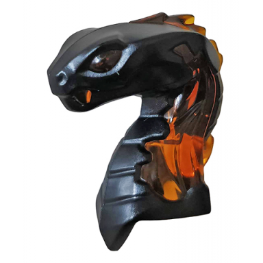 minifigure head modified snake cobra with closed mouth with molded trans-orange eyes fangs and flames on closed hood pattern