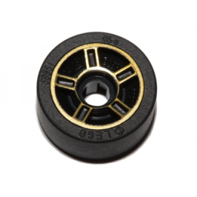 black wheel 11mm d x 6mm with 5 spokes with gold outline pattern with black tire 14mm d x 6mm solid smooth 50944pb02 50945