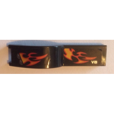 black vehicle mudguard 1 x 4 1 2 with headlights and flames pattern model left side stickers - set 7802