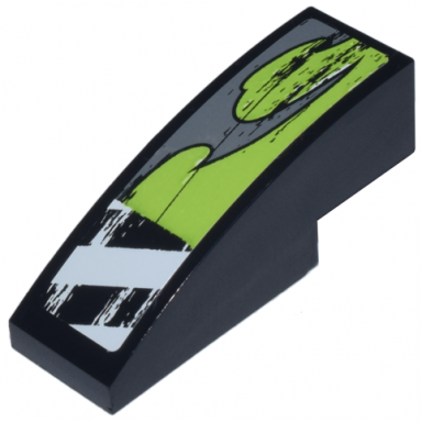 black slope curved 3 x 1 with danger stripes and lime decorative pattern model left side sticker - set 8211