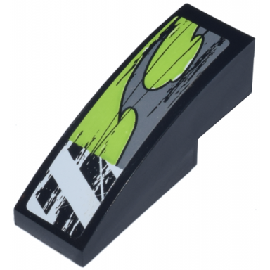 black slope curved 3 x 1 with danger stripes and lime decorative pattern model right side sticker - set 8211