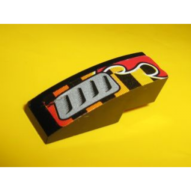 black slope curved 3 x 1 with silver vent and red flame pattern model left sticker - set 8648