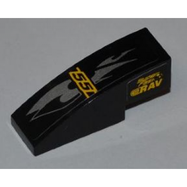 black slope curved 3 x 1 with super fast and erav on left side and 55 and silver flames on top pattern sticker - set 8126
