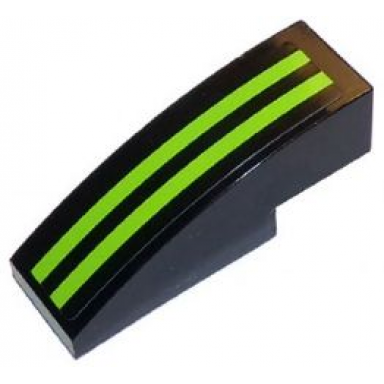 black slope curved 3 x 1 with 2 lime stripes on black background pattern sticker - set 8133