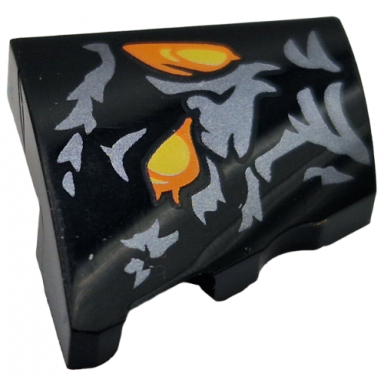 black wedge 2 x 2 x 2 3 left with 2 yellow and orange shapes and dark silver markings pattern balrog face right half