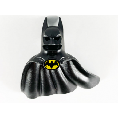 black minifigure headgear head cover cowl with pointed ears sweeping cape with complex batman bat logo pattern