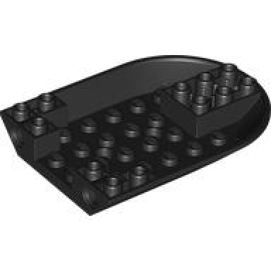 black aircraft fuselage forward bottom curved 6 x 8 with 2 holes and 2 pin holes