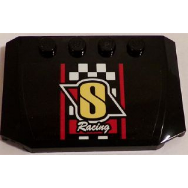 black wedge 4 x 6 x 2 3 triple curved with s racing and black and white checkered pattern sticker - set 60084