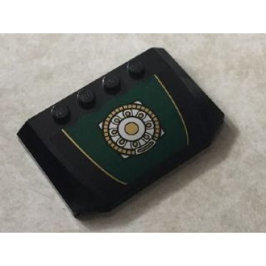 black wedge 4 x 6 x 2 3 triple curved with gold and silver ring ornament on dark green pattern sticker - set 76006