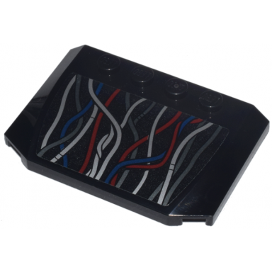 black wedge 4 x 6 x 2 3 triple curved with dark red dark blue silver and dark silver wires pattern sticker - set 75398