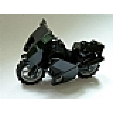 black motorcycle city with black chassis long fairing mounts and light bluish gray wheels