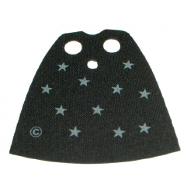 black minifigure cape cloth standard - starched fabric - 4.0cm height with light gray stars and copyright symbol © pattern