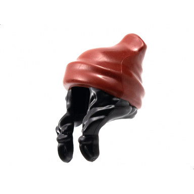 minifigure hair combo hair with hat 2 braids over shoulders with molded dark red beanie pattern