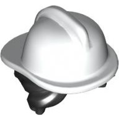 black minifigure hair combo hair with hat side bangs and bun with molded white fire helmet pattern