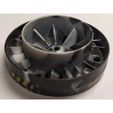 black engine very large turbine with marbled pearl light gray center and yellow and black danger stripes pattern 4 stickers - set 7704