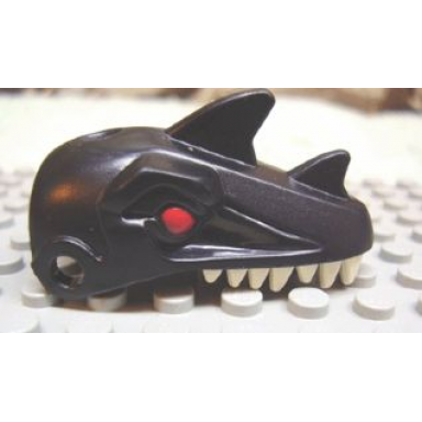black dinosaur jaw upper raptor with red eyes and tan teeth pattern