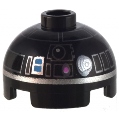 black brick round 2 x 2 dome top with silver lines and bright pink and medium azure buttons pattern r2-e6