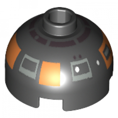 black brick round 2 x 2 dome top with silver and copper pattern r2-d5