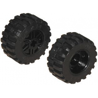 black wheel 18mm d x 14mm with axle hole fake bolts and shallow spokes with black tire 30.4 x 14 offset tread 55982 30391