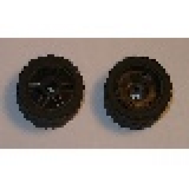 black wheel 18mm d x 14mm with axle hole fake bolts and shallow spokes with black tire 24 x 14 shallow tread 55982 30648