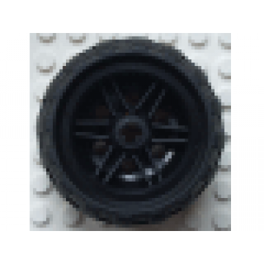 wheel 30.4mm d x 20mm with no pin holes and reinforced rim with black tire 43.2mm d x 26mm balloon small 56145 61481