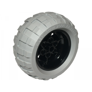 black wheel 43.2mm d x 26mm technic racing small 6 pin holes with light bluish gray tire 68.7 x 34 r 56908 61480