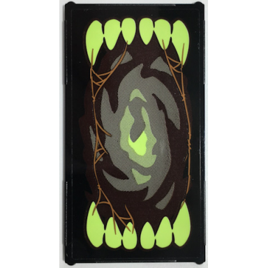 black glass for window 1 x 4 x 6 with open mouth with yellowish green sharp teeth medium nougat cobwebs pattern model left side sticker - set 70425