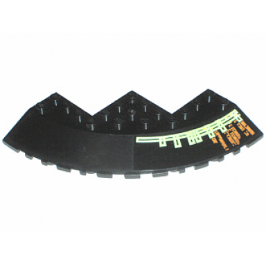 black brick round corner 10 x 10 with slope 33 edge axle hole facet cutout with light bars and alien characters pattern model right sticker - set 7699