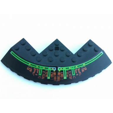 black brick round corner 10 x 10 with slope 33 edge axle hole facet cutout with light bars and alien characters pattern stickers - set 7692