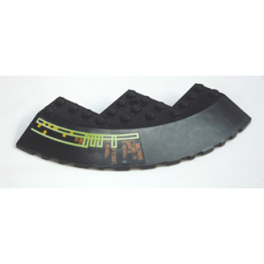black brick round corner 10 x 10 with slope 33 edge axle hole facet cutout with light bars and alien characters pattern model left sticker - set 7691