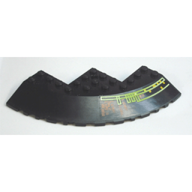 black brick round corner 10 x 10 with slope 33 edge axle hole facet cutout with light bars and alien characters pattern model right sticker - set 7691
