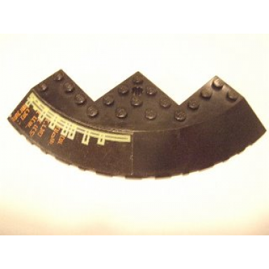 black brick round corner 10 x 10 with slope 33 edge axle hole facet cutout with light bars and alien characters left pattern sticker - set 7693
