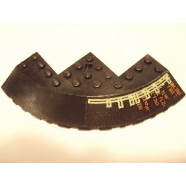 black brick round corner 10 x 10 with slope 33 edge axle hole facet cutout with light bars and alien characters right pattern sticker - set 7693
