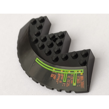 black brick round corner 10 x 10 with slope 33 edge axle hole facet cutout with light bars and alien characters pattern model right side sticker - set 7690