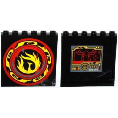 black panel 1 x 6 x 5 with control panel and screen on inside and yellow phoenix flames on outside pattern stickers - set 70750