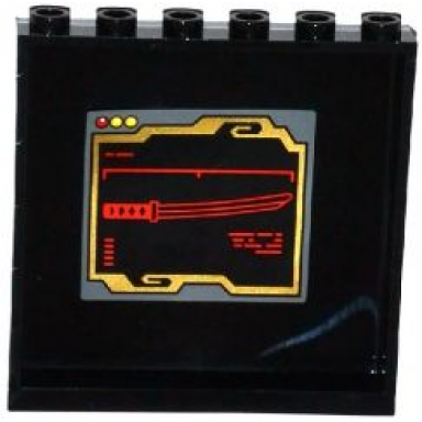 black panel 1 x 6 x 5 with red katana sword on black screen pattern on inside sticker - set 70750