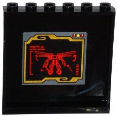 black panel 1 x 6 x 5 with red ninjago electromech on black screen pattern on inside sticker - set 70750