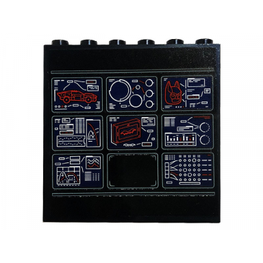 black panel 1 x 6 x 5 with monitor screens with red batmobile car and batman cowl pattern sticker - set 76183