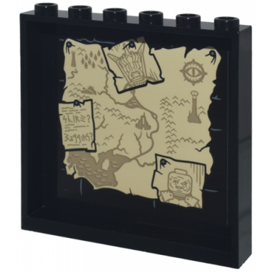 black panel 1 x 6 x 5 with tan parchment map of middle earth with dark tan gothmog and mouth of sauron heads eye of sauron shire? and baggins? pattern sticker - set 10333
