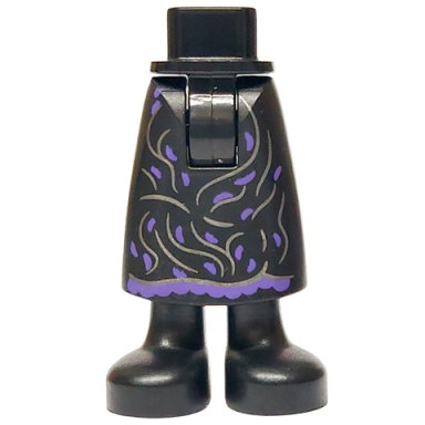 black mini doll hips and skirt long with dark purple hem and spots silver wavy lines and black boots pattern - thick hinge