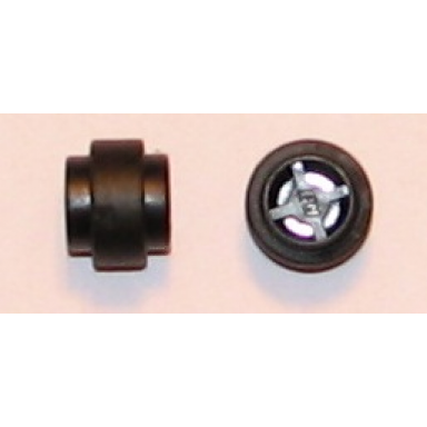 black wheel 11mm d x 12mm hole notched for wheels holder pin with black tire 14mm d x 6mm solid smooth 6014b 50945