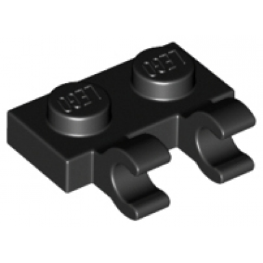 black plate modified 1 x 2 with 2 open o clips horizontal grip