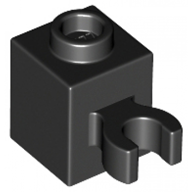 black brick modified 1 x 1 with open o clip vertical grip - hollow stud