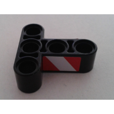black technic liftarm modified t-shape thick 3 x 3 with red and white danger stripes pattern on both sides model right side stickers - set 8053