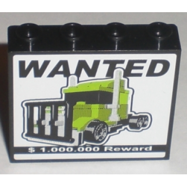 panel 1 x 4 x 3 with side supports - hollow studs with wanted $1.000.000 reward pattern sticker - sets 8196 8199