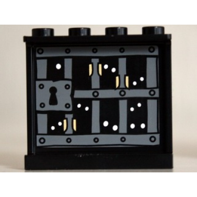 black panel 1 x 4 x 3 with side supports - hollow studs with prison bars white eyes and minifigure hands pattern on inside sticker - set 10237