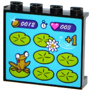 black panel 1 x 4 x 3 with side supports - hollow studs with frog on lilypad arcade game display pattern sticker - set 41127